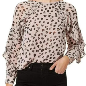Cupcakes & Cashmere Deen Leopard-Print Top with Pleated Trim